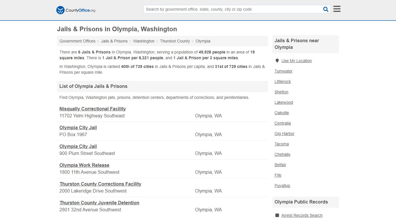Jails & Prisons - Olympia, WA (Inmate Rosters & Records) - County Office