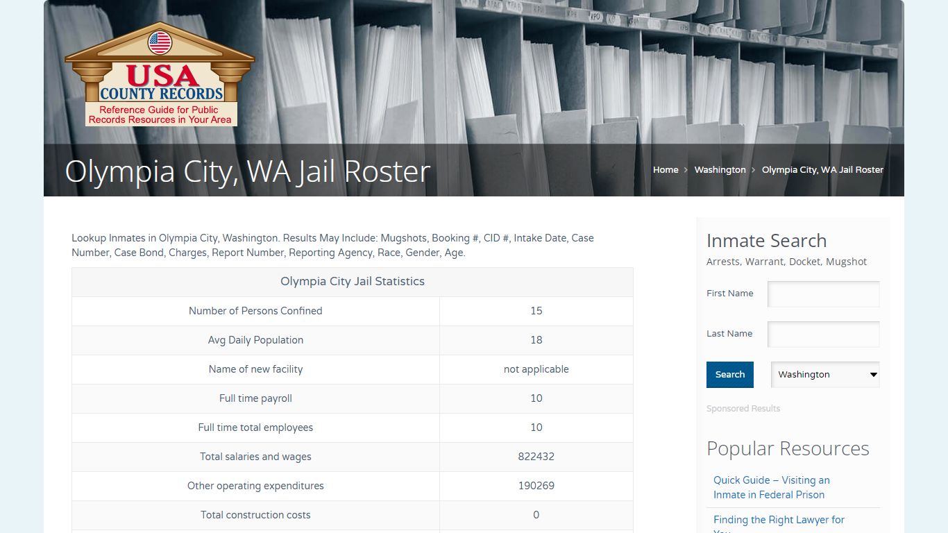 Olympia City, WA Jail Roster | Name Search